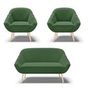 Ver imagem 1 de Kit 01 Namoradeira 02 Lugares e 02 Poltronas Giovana Suede Pés Palito Natural - D’Rossi - Verde