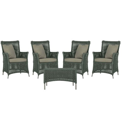 4 Poltronas e 1 Mesa Igapó Alumínio Fendi Corda Náutica E8 Verde