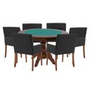 Ver imagem 1 de Mesa de Jogos Carteado Redonda Montreal Tampo Reversível Imbuia com 6 Cadeiras Vicenza Preto Fosco