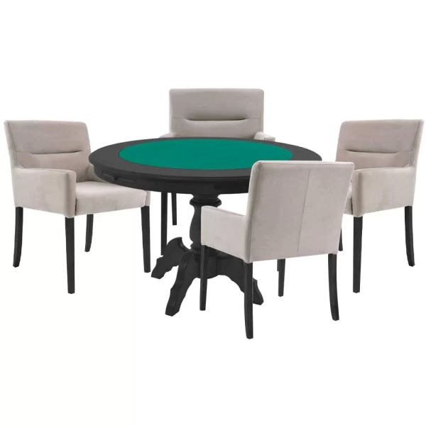 Mesa de Jogos Carteado Redonda Montreal Tampo Reversível Preto com 4 Cadeiras Vicenza Nude - Gran - 1