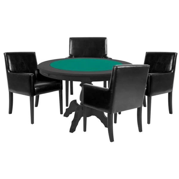 Mesa de Jogos Carteado Redonda Montreal Tampo Reversível Preto com 4 Cadeiras Liverpool Corino