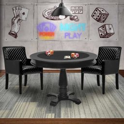 Mesa de Jogos Carteado Redonda Victoria Tampo Reversível Preto com 2 Cadeiras Liverpool Pu - 7