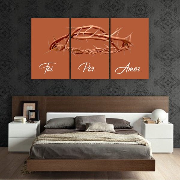 QUADRO MOSAICO 3 PEÇAS COROA DE ESPINHOS FOI POR AMOR NUDE Tamanho:M - 1