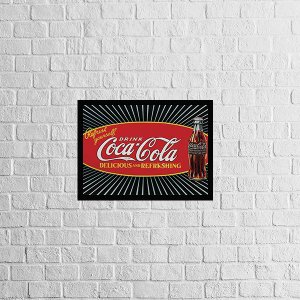 Quadro Coca-Cola Classic 33x24cm - com vidro:Madeira branca