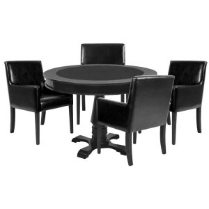 Mesa de Jogos Carteado Redonda Victoria Tampo Reversível Preto com 4 Cadeiras Liverpool Pu