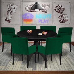 Mesa de Jogos Carteado Montreal Redonda Tampo Reversível Preto com 6 Cadeiras Vicenza Verde - Gran - 7