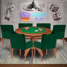 Mesa de Jogos Carteado Redonda Montreal Tampo Reversível Amêndoa com 6 Cadeiras Vicenza Verde - - 7