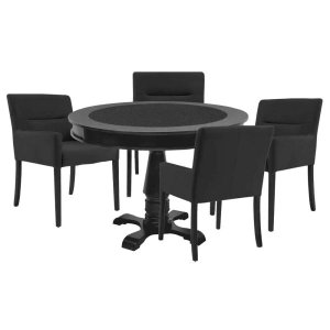 Mesa de Jogos Carteado Redonda Victoria Tampo Reversível Preto com 4 Cadeiras Vicenza Suede Preto Fo