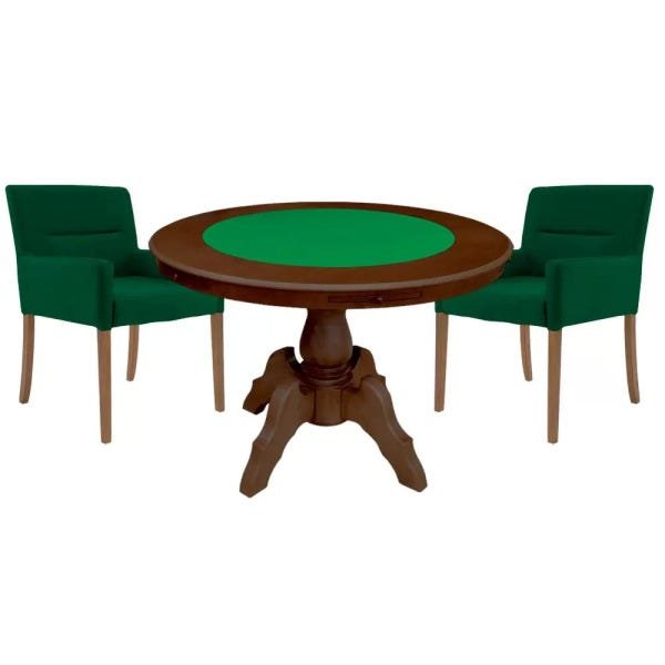 Mesa de Jogos Carteado Redonda Montreal Tampo Reversível Imbuia com 2 Cadeiras Vicenza Verde - - 1