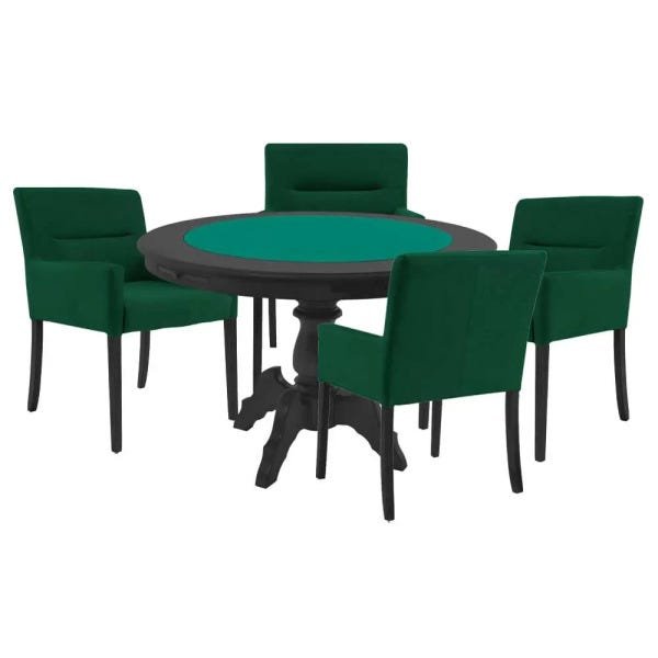 Mesa de Jogos Carteado Redonda Montreal Tampo Reversível Preto com 4 Cadeiras Vicenza Verde - Gran - 1