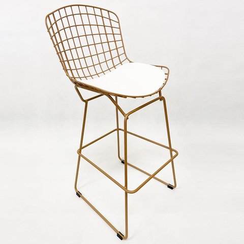 Banqueta Alta para Cozinha Bertoia cor Dourado fosco assento branco - Poltronas do Sul