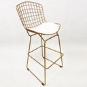 Ver imagem 1 de Banqueta Alta para Cozinha Bertoia cor Dourado fosco assento branco - Poltronas do Sul