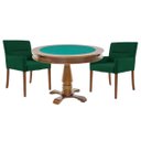 Ver imagem 1 de Mesa de Jogos Carteado Victoria Redonda Tampo Reversível Amêndoa com 2 Cadeiras Vicenza Suede Verde