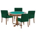 Ver imagem 1 de Mesa de Jogos Carteado Victoria Redonda Tampo Reversível Amêndoa com 4 Cadeiras Vicenza Suede Verde