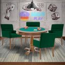 Ver imagem 7 de Mesa de Jogos Carteado Victoria Redonda Tampo Reversível Amêndoa com 4 Cadeiras Vicenza Suede Verde