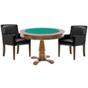 Ver imagem 1 de Mesa de Jogos Carteado Victoria Redonda Tampo Reversível Amêndoa com 2 Cadeiras Liverpool Pu