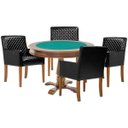 Ver imagem 1 de Mesa de Jogos Carteado Victoria Redonda Tampo Reversível Amêndoa com 4 Cadeiras Liverpool Pu