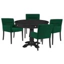 Ver imagem 1 de Mesa de Jogos Carteado Redonda Victoria Tampo Reversível Preto com Kit 4 Cadeiras Vicenza Suede Verd
