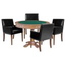Ver imagem 1 de Mesa de Jogos Carteado Victoria Redonda Tampo Reversível Amêndoa com Kit 4 Cadeiras Liverpool Pu
