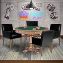 Ver imagem 7 de Mesa de Jogos Carteado Victoria Redonda Tampo Reversível Amêndoa com Kit 4 Cadeiras Liverpool Pu
