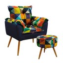 Ver imagem 1 de Poltrona Opala com Puff Solar Suede Estampado Colorido com Azul Marinho Aradecor