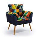 Ver imagem 2 de Poltrona Opala com Puff Solar Suede Estampado Colorido com Azul Marinho Aradecor