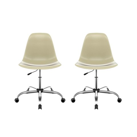 Kit 2 Cadeiras Eames Office Nude Cromada Giratória com Rodízios para Escritório e Home Office