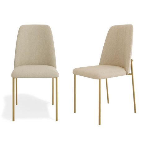 Kit 02 Cadeiras Sala de Jantar Lior com Encosto Estofado Base Dourada Linho Bege - Desk Design