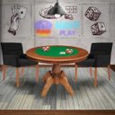 Ver imagem 7 de Mesa de Jogos Carteado Redonda Montreal Tampo Reversível Amêndoa com 2 Cadeiras Vicenza Preto