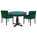 Ver imagem 1 de Mesa de Jogos Carteado Victoria Redonda Tampo Reversível Preto com 2 Cadeiras Vicenza Suede Verde -