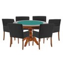 Ver imagem 1 de Mesa de Jogos Carteado Redonda Montreal Tampo Reversível Amêndoa com 6 Cadeiras Vicenza Preto