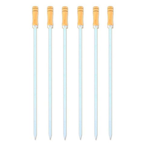 Kit 06 Espetos 75 Cm para Churrasco em Alumínio Chato Largo com Cabo de Madeira Hannah