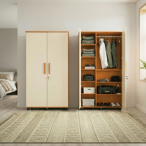 Kit 2 Armários Organizadores Multiuso Ouro 2 Portas Amêndoa Off White para Organização