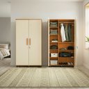 Ver imagem 1 de Kit 2 Armários Organizadores Multiuso Ouro 2 Portas Amêndoa Off White para Organização