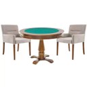 Ver imagem 1 de Mesa de Jogos Carteado Victoria Redonda Tampo Reversível Amêndoa com 2 Cadeiras Vicenza Suede Nude -