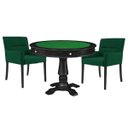 Ver imagem 1 de Mesa de Jogos Carteado Victoria Redonda Tampo Reversível Preto com Kit 2 Cadeiras Vicenza Suede Verd