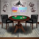 Ver imagem 7 de Mesa de Jogos Carteado Redonda Montreal Tampo Reversível Imbuia com 2 Cadeiras Liverpool Corino