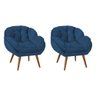 Kit 2 Poltronas Decorativa Ágata Prime Veludo Azul Marinho Base Fixa em Madeira Maciça - 1