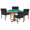 Ver imagem 1 de Mesa de Jogos Carteado Victoria Redonda Tampo Reversível Amêndoa com 4 Cadeiras Vicenza Suede Preto