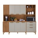 Ver imagem 3 de Armário de Cozinha Frisado 9 Portas 2 Gavetas 219cm Roma Branco/Freijó/Off White