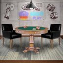 Ver imagem 7 de Mesa de Jogos Carteado Victoria Redonda Tampo Reversível Amêndoa com Kit 2 Cadeiras Liverpool Pu