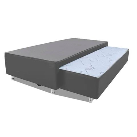 Cama Box Bicama Auxiliar Solteiro Corino Espuma 8cm 40x78x188 Cinza