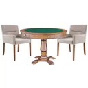 Ver imagem 1 de Mesa de Jogos Carteado Victoria Redonda Tampo Reversível Amêndoa com Kit 2 Cadeiras Vicenza Suede Nu