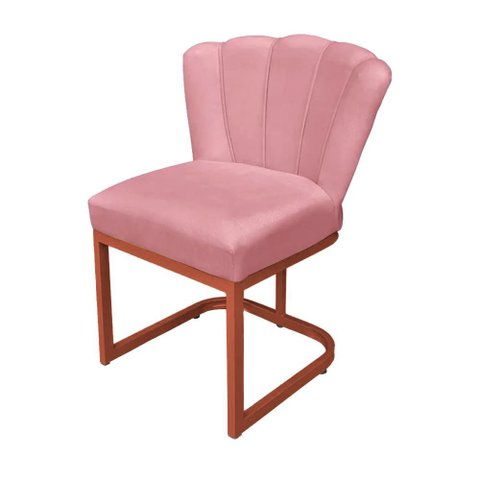 Cadeira Pétala Veludo Rosa com Base de Ferro Cobre - Belliv Decor