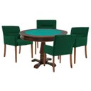 Ver imagem 1 de Mesa de Jogos Carteado Victoria Redonda Tampo Reversível Imbuia com 4 Cadeiras Vicenza Suede Verde -