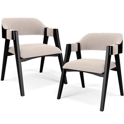 Kit 2 Cadeiras Sala de Jantar Estar Living Estofada Suran L02 Preto Suede Bege - Lyam Decor