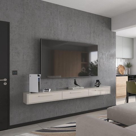 Rack Suspenso Grécia 2.20 Cm Sala de Estar/quarto - Lukaliam Móveis - Off White Perolizado