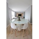 Ver imagem 2 de Mesa de Jantar Cone 130 Cm Tampo Laca Branca + Vidro Base Branca