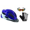 Kit Capacete Ciclismo C Led + Luva Gel + Óculos Proteção Uv - Azul - M - 1