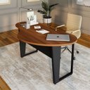 Ver imagem 1 de Mesa Escrivaninha Orgânica Linear 173CMX94CM Pés Metal para Escritório Home Office F5 Corporate Marrom/Nogal/Preto